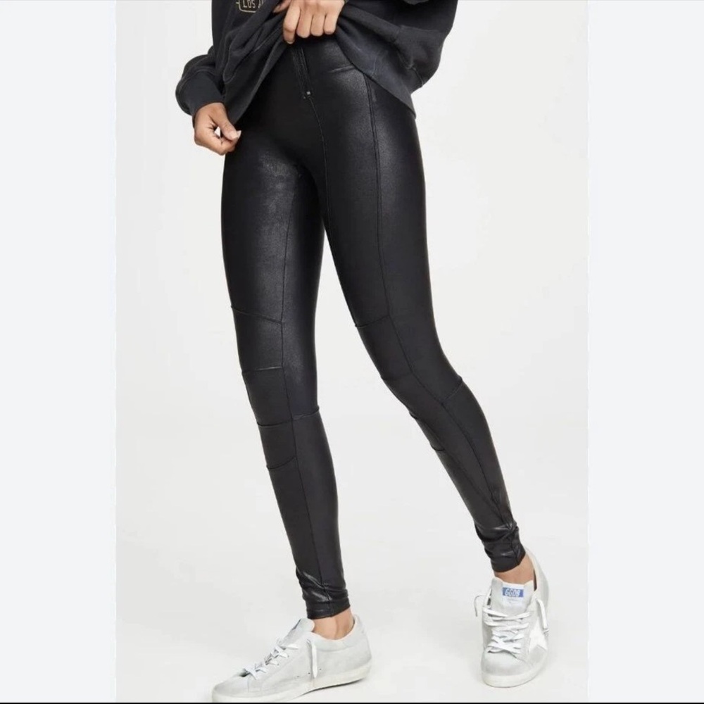 Spanx Faux Leather Hip-Zip very black leggings size XL NWT